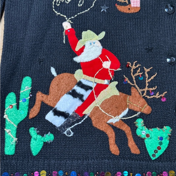 Susan Bristol Festive Black Cardigan with Santa Designs size medium - Picture 3 of 15